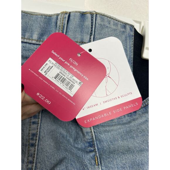 Isabel Maternity Midi Jean Shorts New Expandable Side Panels 4" Inseam Size 6 - Picture 6 of 6